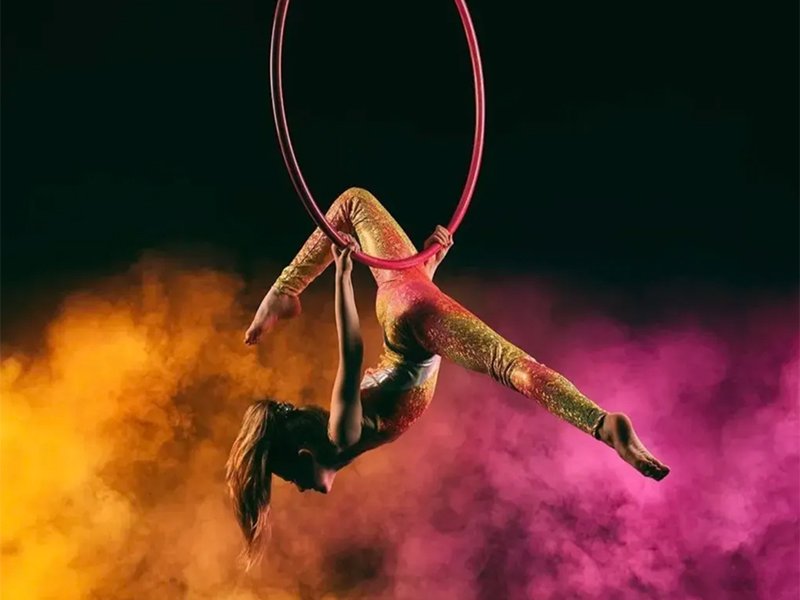 artists performing stunning acrobatics in colorful costumes