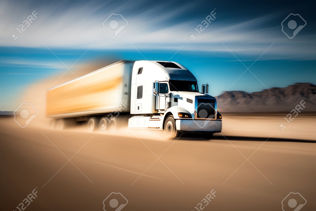 camion de carga en movimiento rapido
