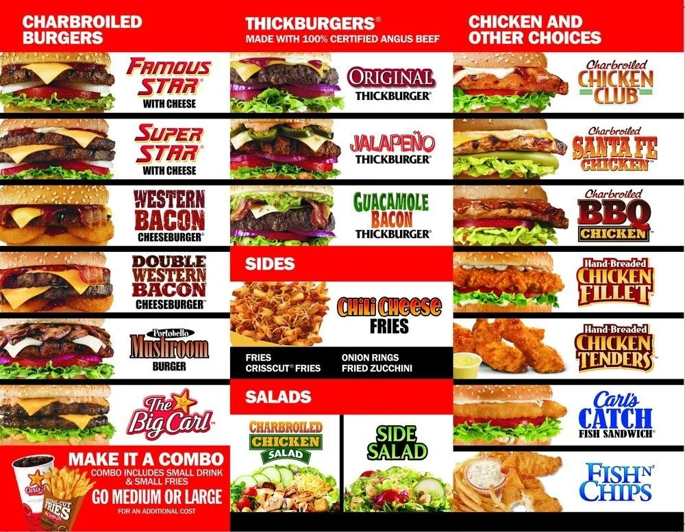 carls jr food menu with lunch options