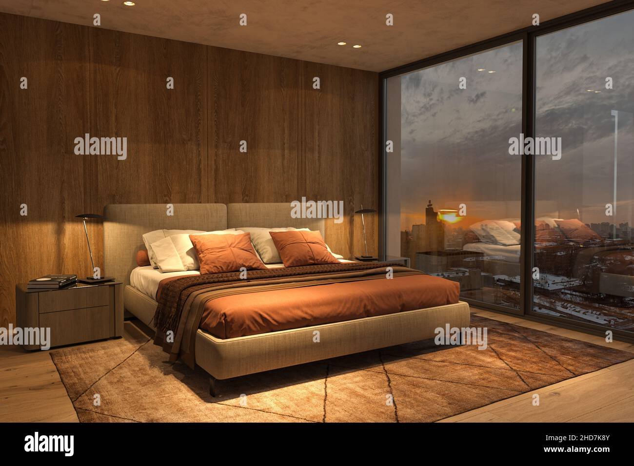 elegante habitacion con vistas panoramicas nocturnas