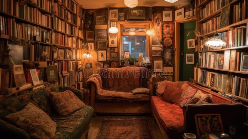 estanteria de libros en libreria local acogedora