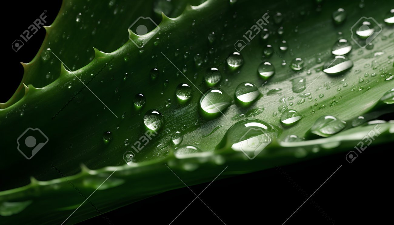 hoja de aloe vera con gotas agua
