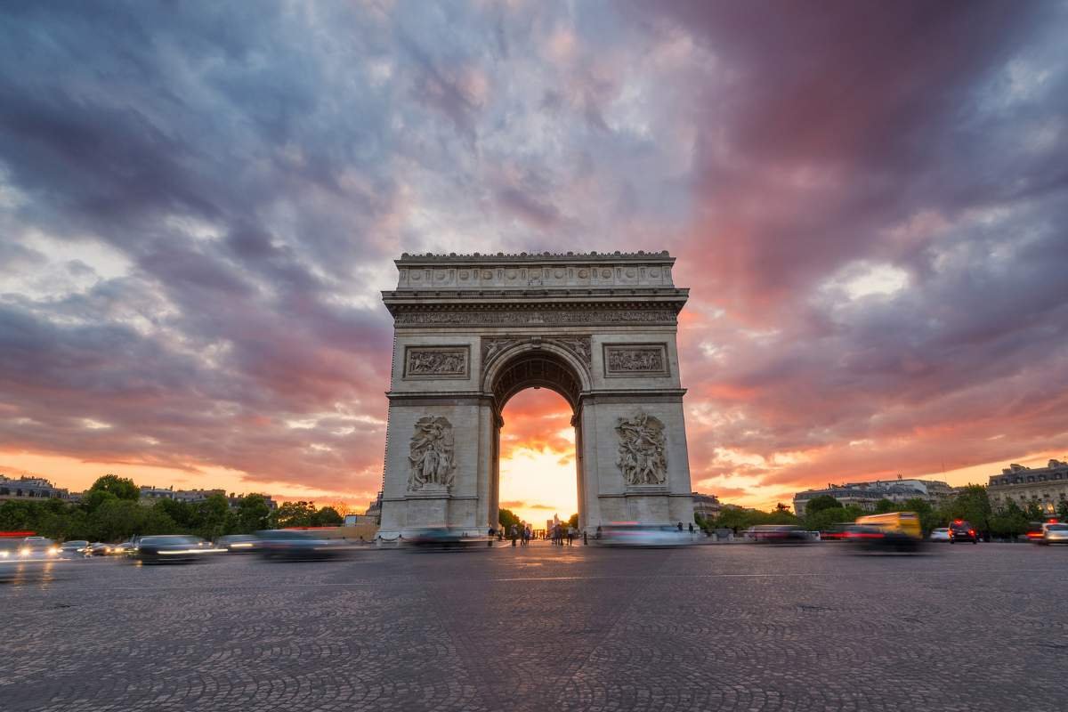 iconic landmarks in europe at dusk