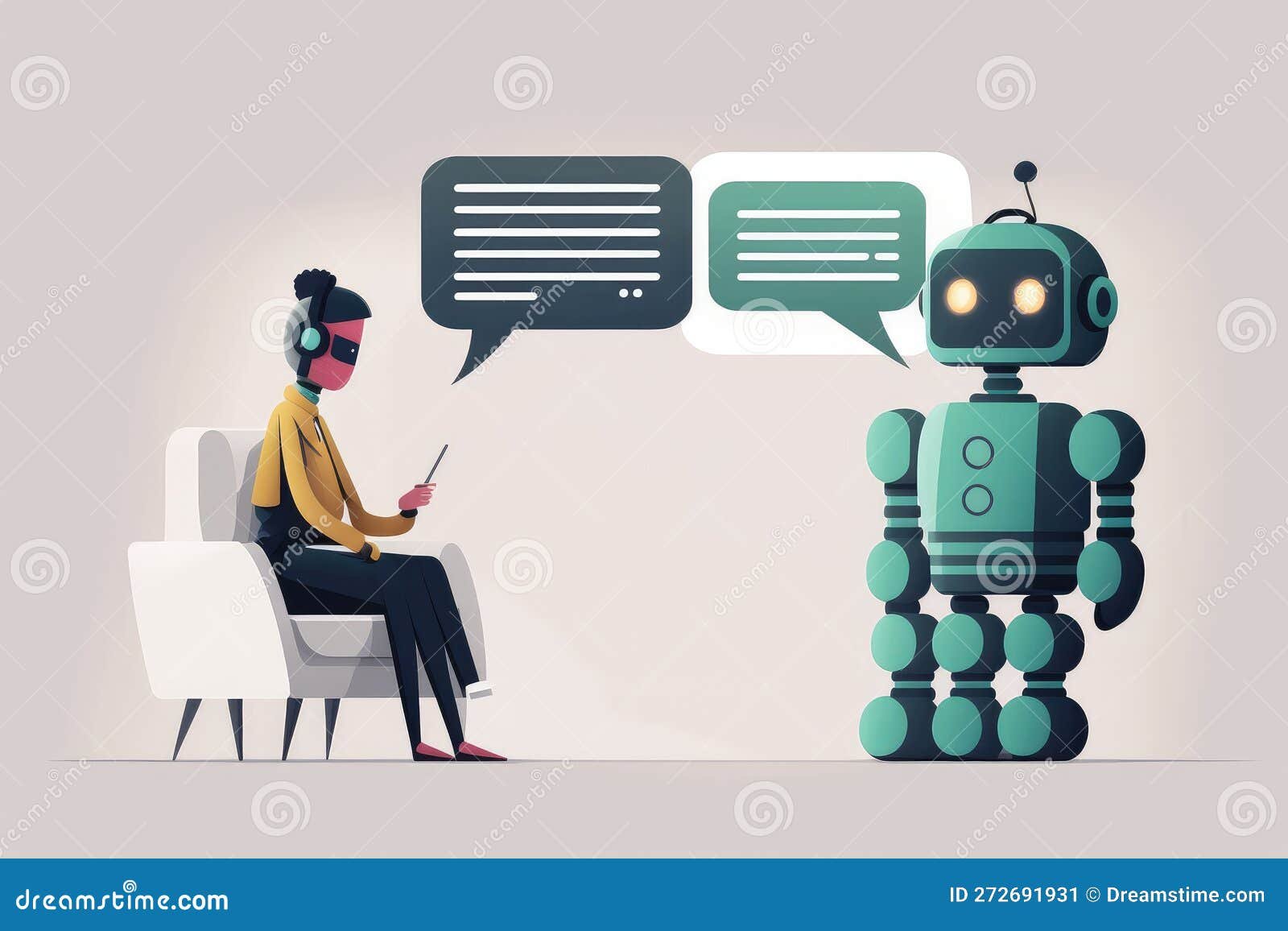 ilustracion de un robot conversando con usuarios