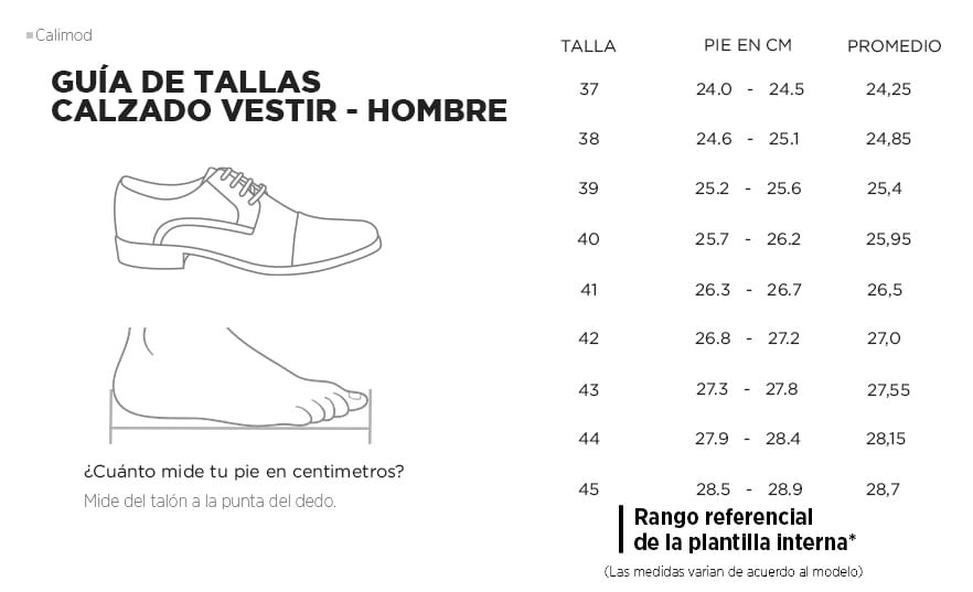 imagen guia de tallas de zapatos elegante