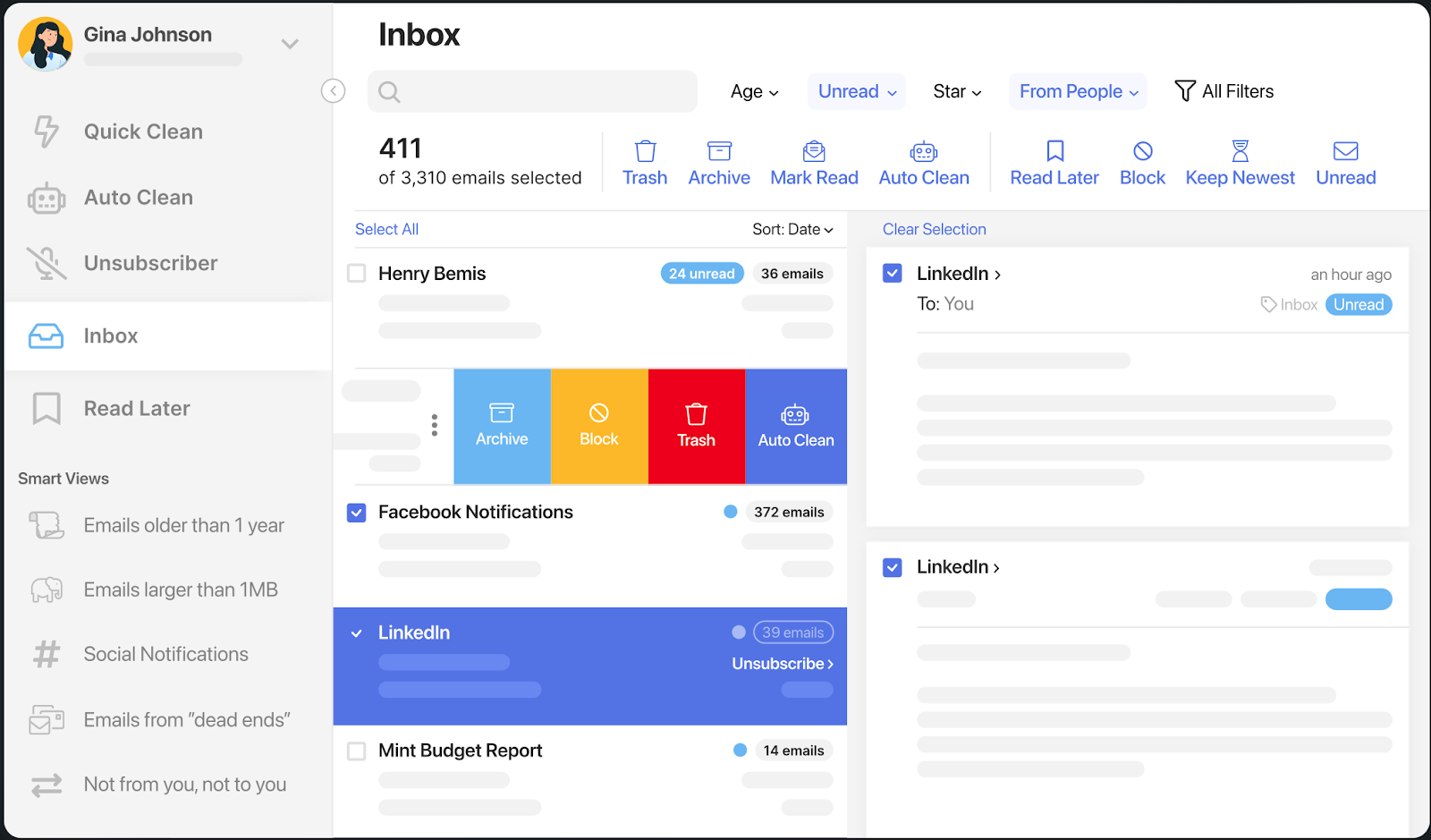 inbox clean and organized with email app