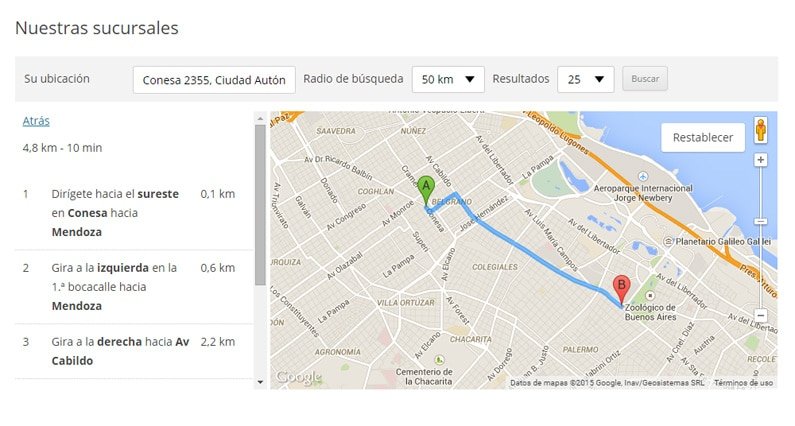 mapa con ubicaciones de sucursales cercanas