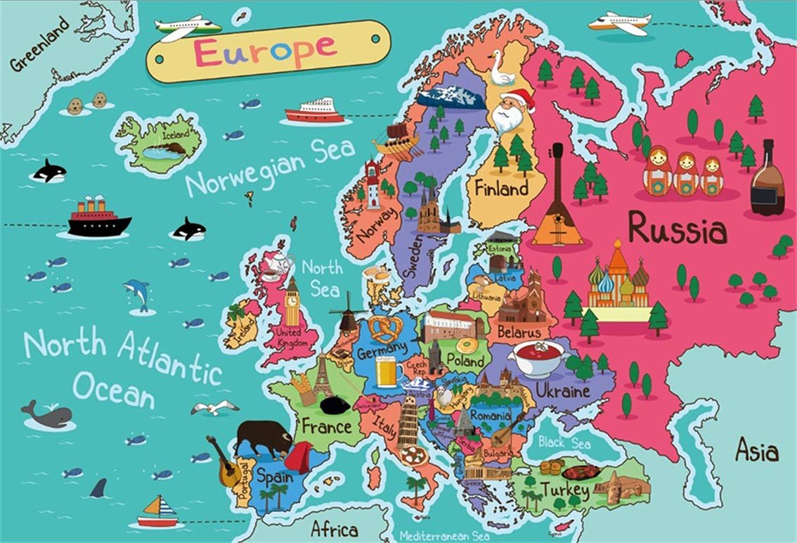 mapa de europa con iconos de viaje