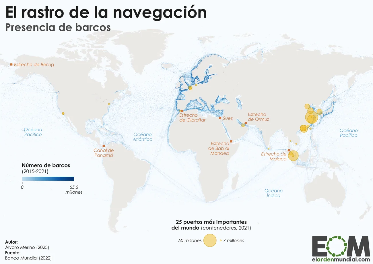 mapa mundial con rutas de navegacion