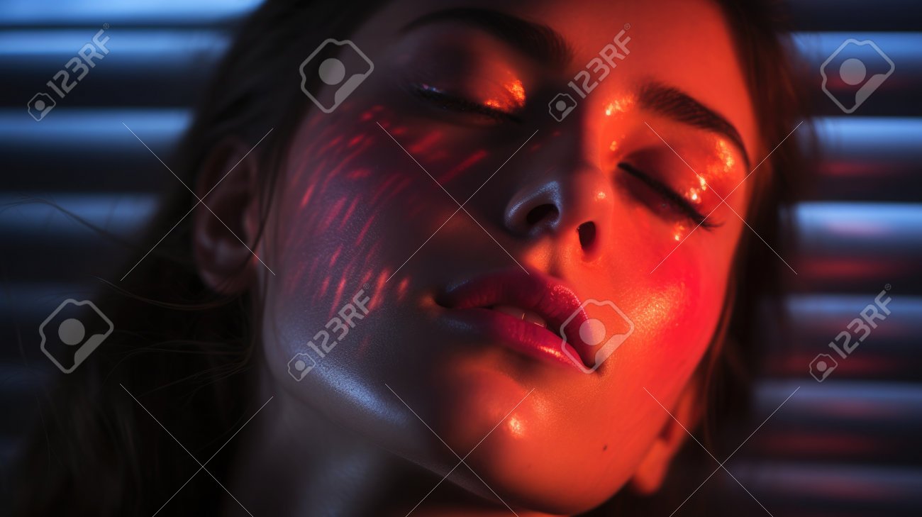 mujer usando terapia de luz roja