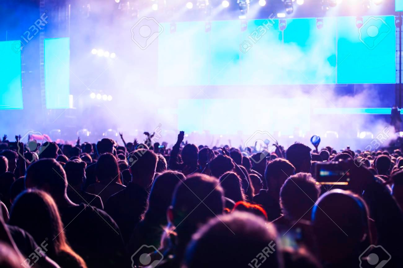 multitud emocionada en concierto con luces brillantes
