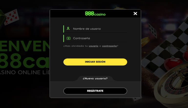 pantalla de inicio de sesion de casino online
