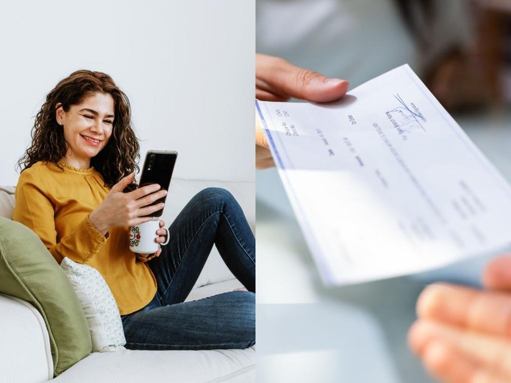 persona depositando un cheque en una aplicacion