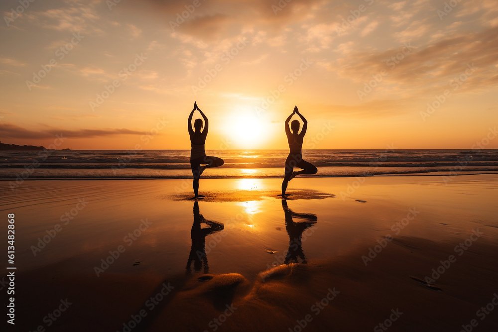 persona practicando yoga al atardecer