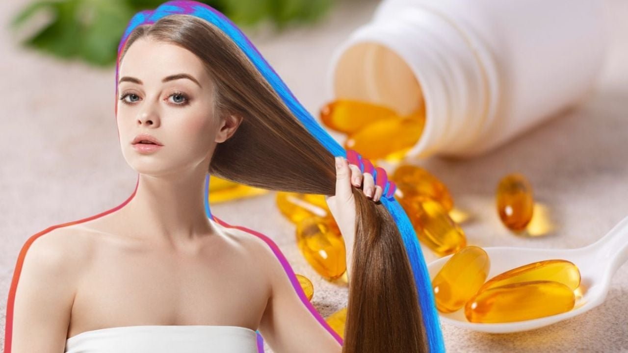 persona tomando suplemento para el cabello