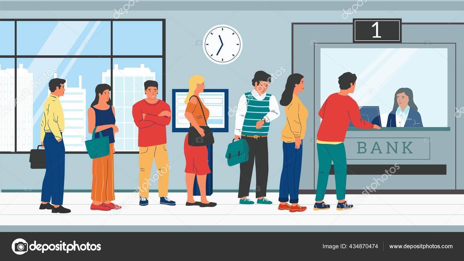 personas felices haciendo transacciones en sucursal bancaria