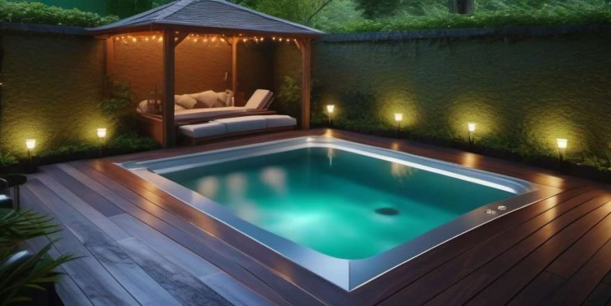 piscina con patio y spa en casa