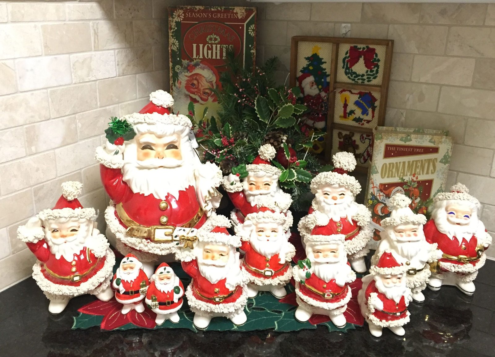 santa claus vintage ornaments collection on display scaled