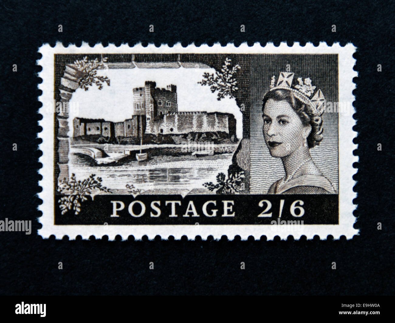 sello postal con imagen de la reina