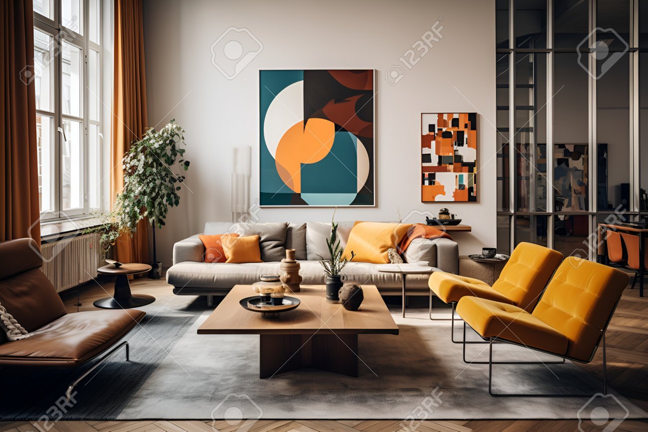 sofa de diseno moderno en sala luminosa